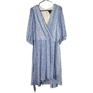 DKNY Donna Karan Blue Leopard Cheetah Animal Print V Neck Wrap Belt Dress NWT 18